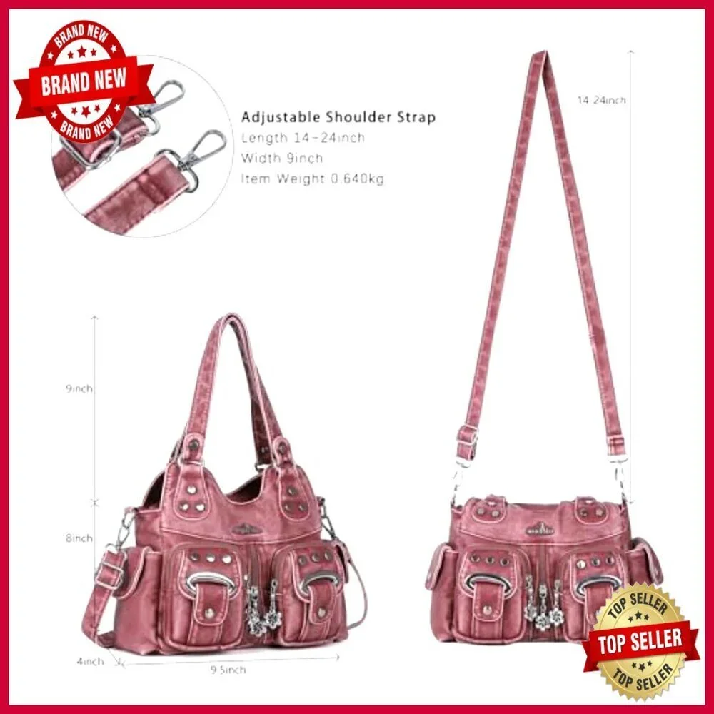 Small Vegan Leather Hobo Crossbody Bag Multi-Pocket Tote Adjustable Strap
